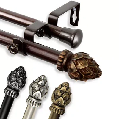 Rod Desyne Bud 13/16" Adjustable Double Curtain Rod In Black