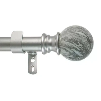 Decopolitan Gray Marble 1 In Adjustable Curtain Rod In Silver