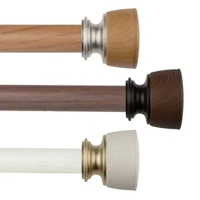 Rod Desyne Nuno Faux Wood 1 In Adjustable Curtain Rod In White