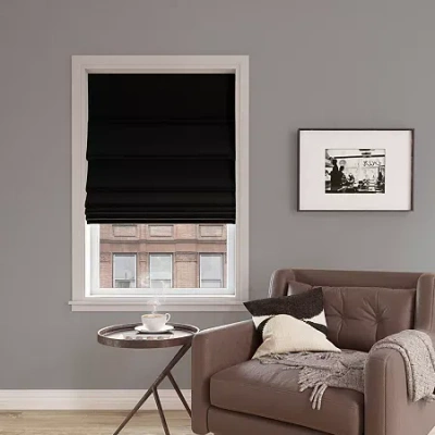 Sun Zero Morin Cordless 100% Blackout Roman Shade In Black