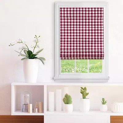 Achim Buffalo Check Cordless Light-filtering Roman Shade In Red