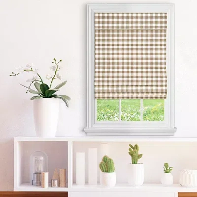 Achim Buffalo Check Cordless Light-filtering Roman Shade In Sand