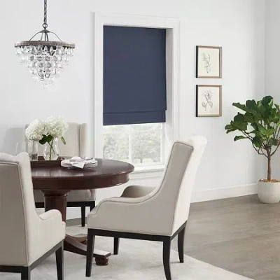 Eclipse Faux Silk Energy Saving Cordless Blackout Roman Shade In Blue