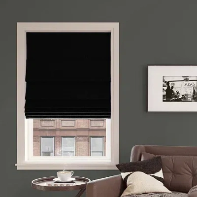 Sun Zero Pryer Energy Saving Cordless 100% Blackout Roman Shade In Black