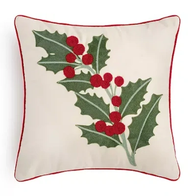 Martha Stewart Holiday Holly Square Throw Pillow In Green