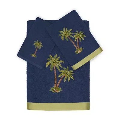 Linum Home Textiles Palmera 3pc Embellished Turkish Cotton Towel Set In Blue