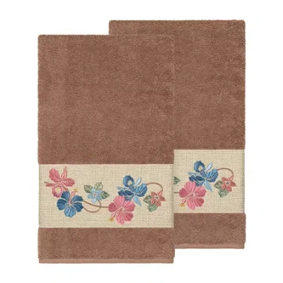 Linum Home Textiles Caroline 2-pc. Embellished Floral Bath Towel In Brown