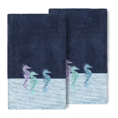 Linum Home Textiles Sofia 2-pc. Embellished Animal Bath Towel In Blue