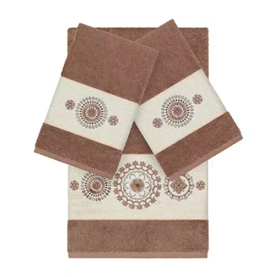 Linum Home Textiles Isabelle Embellished 3-pc. Bath Towel Set In Brown
