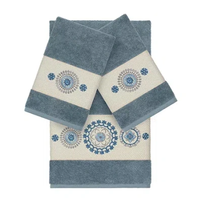 Linum Home Textiles Isabelle Embellished 3-pc. Bath Towel Set In Blue