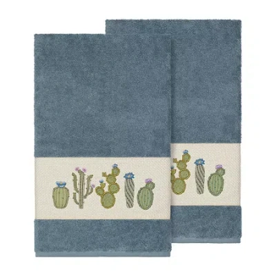 Linum Home Textiles Mila 2-pc. Embellished Floral Bath Towel In Blue