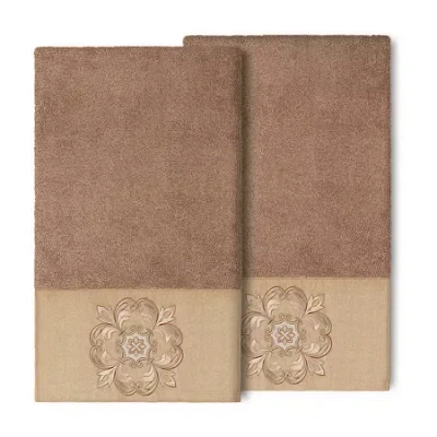 Linum Home Textiles Alyssa Embellished 2-pc. Embellished Medallion Bath Towel In Brown