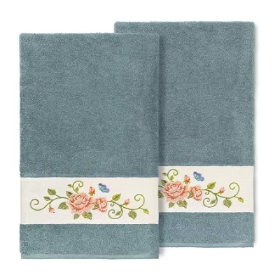 Linum Home Textiles Rebecca 2-pc. Embellished Floral Bath Towel In Blue