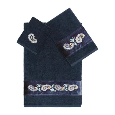 Linum Home Textiles Mackenzie Embellished 3-pc. Bath Towel Set In Blue