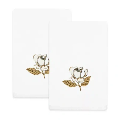 Linum Home Textiles Maggie 2pc Embellished Turkish Cotton Fingertip Towel Set In White