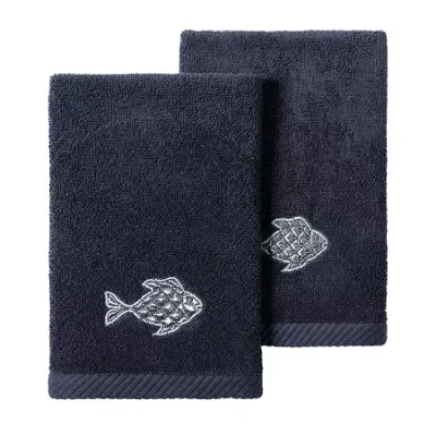 Linum Home Textiles Figi 2-pc. Embellished Fingertip Towel In Blue