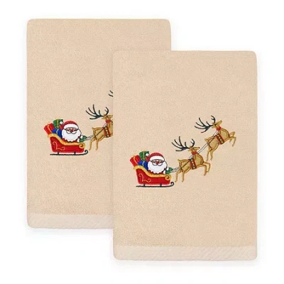 Linum Home Textiles Santas Sled Embroidered 2-pc. Hand Towel In Neutral