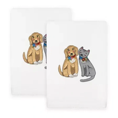 Linum Home Textiles Spring Dog Cat Embroidered 2-pc. Hand Towel In White