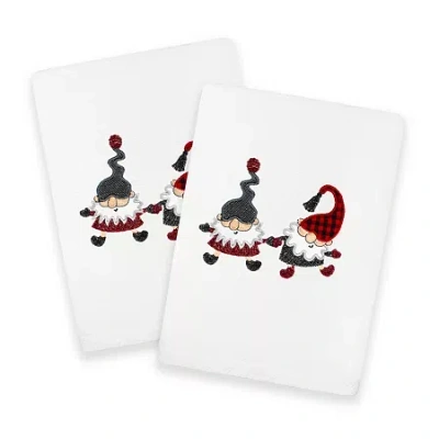 Linum Home Textiles Christmas Gnomes Embroidered 2-pc. Hand Towel In White