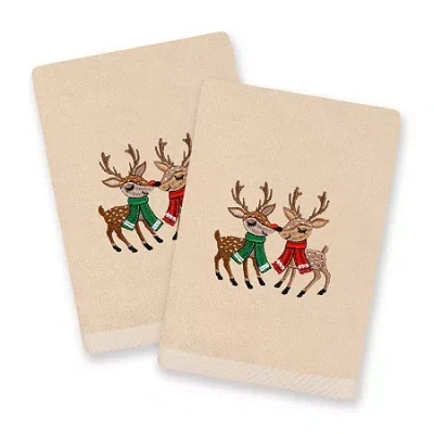 Linum Home Textiles Christmas Kisses Embroidered 2-pc. Hand Towel In Neutral