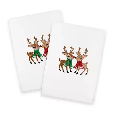 Linum Home Textiles Christmas Kisses Embroidered 2-pc. Hand Towel In White