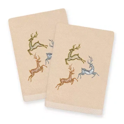 Linum Home Textiles Xmas Leaping Deer Embroidered 2-pc. Hand Towel In Neutral