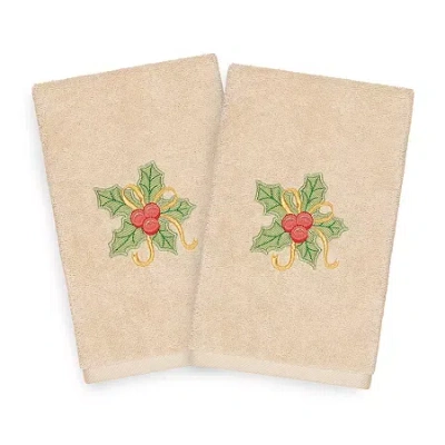 Linum Home Textiles Xmas Holly Bunch Embroidered 2-pc. Hand Towel In Neutral