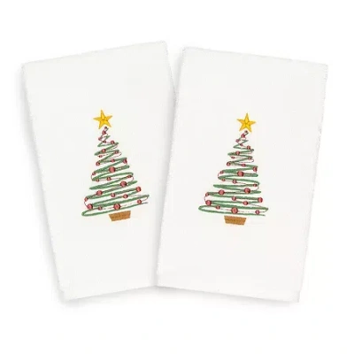 Linum Home Textiles Christmas Tree Embroidered 2-pc. Hand Towel In White