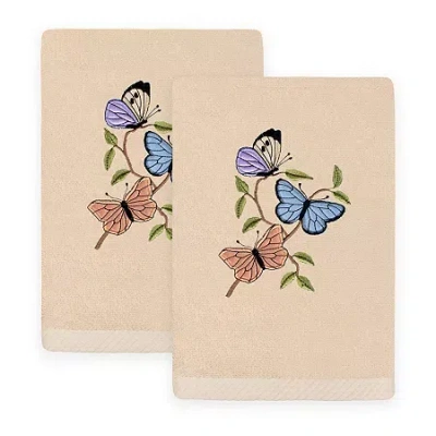 Linum Home Textiles Spring Butterfly Embroidered 2-pc. Hand Towel In Sand
