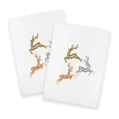 Linum Home Textiles Xmas Leaping Deer Embroidered 2-pc. Hand Towel In White