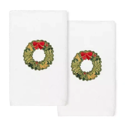 Linum Home Textiles Christmas Wreath Embroidered 2-pc. Hand Towel In White
