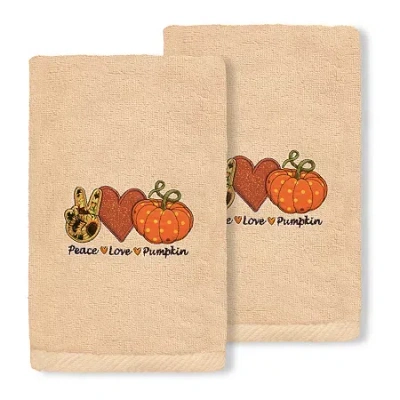 Linum Home Textiles Peace Love Pumpkin Embroidered 2-pc. Hand Towel In Sand