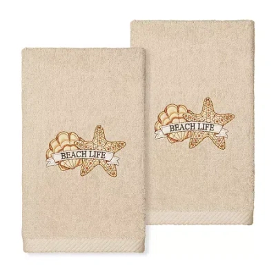 Linum Home Textiles Beach Life Embroidered 2-pc. Hand Towel In Neutral