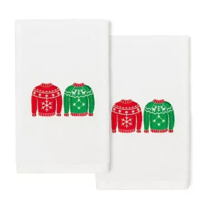 Linum Home Textiles Christmas Sweaters Embroidered 2-pc. Hand Towel In White