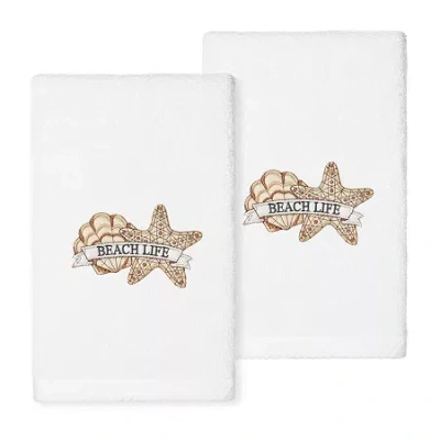 Linum Home Textiles Beach Life Embroidered 2-pc. Hand Towel In White