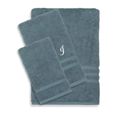 Linum Home Textiles Denzi Monogram Towel Collection 3-pc. Bath Towel Set In Blue