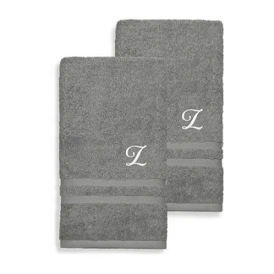 Linum Home Textiles Denzi Monogram Towel Collection 2-pc. Hand Towel In Gray