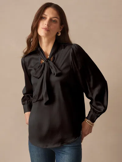 J.mclaughlin Women's Vienna Satin Blouse Black In Black