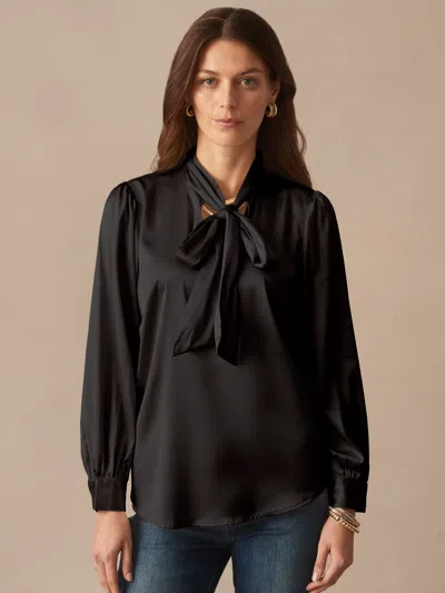 J.mclaughlin Women's Vienna Satin Blouse Black In Black
