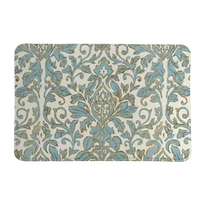 Laural Home Antique Damask Memory Foam Bath Rug In Blue
