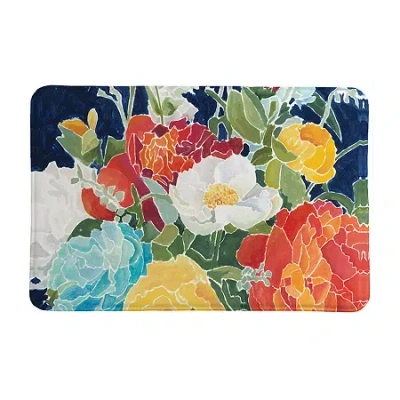 Laural Home Midnight Floral Memory Foam Bath Rug In Blue