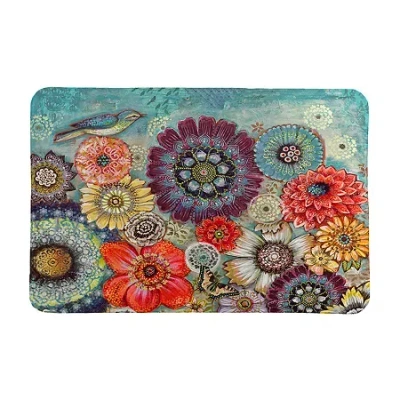 Laural Home Blue Bird Boho Memory Foam Bath Rug In Blue