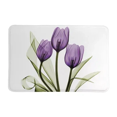 Laural Home Purple X-ray Tulips Memory Foam Bath Rug In Purple