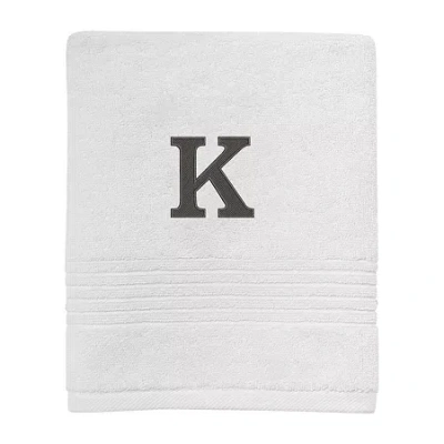 Avanti Block Monogram White/grey Bath Towel Collection In White
