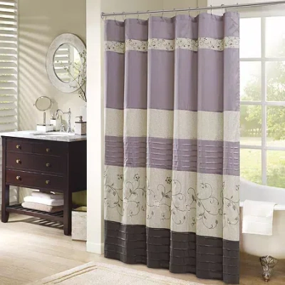 Madison Park Belle Embroidered Shower Curtain In Purple