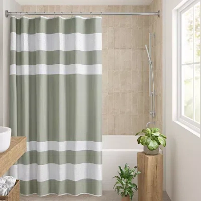 Madison Park Spa Waffle With 3m Treatment Shower Curtain In Green