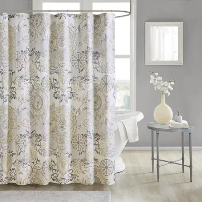 Madison Park Loleta Cotton Printed Shower Curtain In Neutral