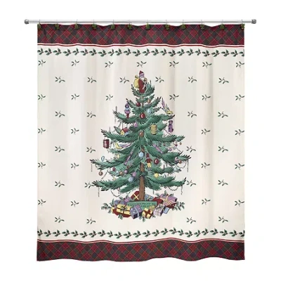 Spode Christmas Tree Tartan Shower Curtain In Sand