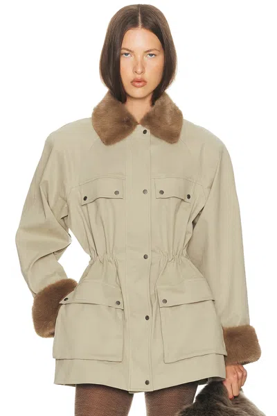 Helsa The Balmoral Jacket With Faux Fur Trim In Brown