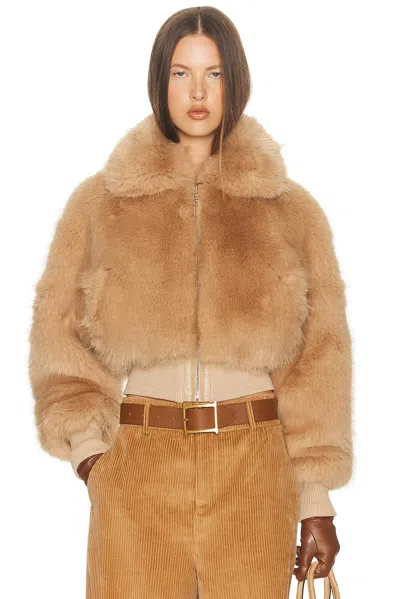 Helsa Faux Fox Bomber Jacket In Sand
